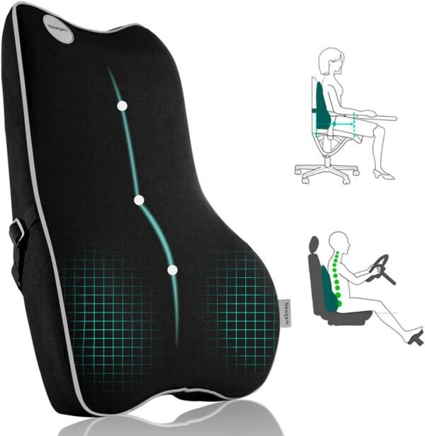 Newgam Almofada de suporte lombar, almofada ortopédica de espuma viscoelástica pura, encosto ortopédico com malha 3D respirável para assento de carro, cadeira de escritório, cadeira de computador