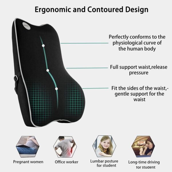 Newgam Almofada de suporte lombar, almofada ortopédica de espuma viscoelástica pura, encosto ortopédico com malha 3D respirável para assento de carro, cadeira de escritório, cadeira de computador - Imagem 2