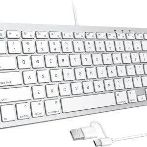 OMOTON Teclado com fio para Mac, USB e tipo C, 78 teclas, ergonômico e portátil - Branco