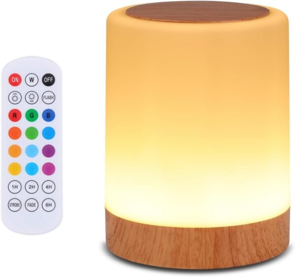 OORUN Luminária de mesa de cabeceira sensível ao toque, 13 cores RGB e 5 brilho, lâmpada de mesa recarregável por USB, luz noturna regulável com controle remoto com mudança de cor RGB, lâmpada