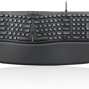 Perixx PERIBOARD-536B US, teclado USB compacto ergonômico com fio - dimensão de 41,5 x 14,5 x 4,1 cm - teclado numérico embutido - descanso de pulso removível - digitação silenciosa - preto