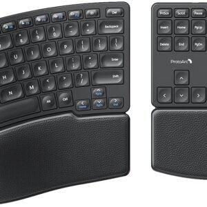 ProtoArc Mouse de teclado ergonômico, combo de teclado Ergo sem fio EKM04 2,4 GHz, teclado numérico separado, design dividido, descanso de pulso, recarregável, para desktop, PC, laptop, Windows