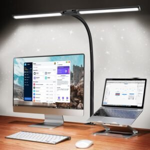 QBuen luminaria de mesa LED para escritório e casa, 5 cores de luz, 10 níveis de escurecimento, proteção para os olhos luminária de mesa, adequada para leitura, estudo, bancada de trabalho (preta)
