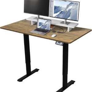 RRTECHFORU Mesa de pé elétrica, mesa de pé de altura ajustável, mesa de escritório em casa com placa de emenda (marrom rústico, 122 cm)