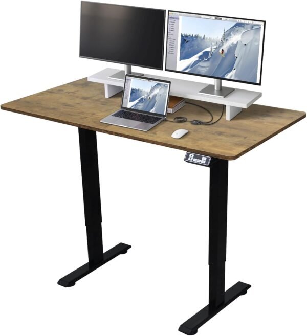 RRTECHFORU Mesa de pé elétrica, mesa de pé de altura ajustável, mesa de escritório em casa com placa de emenda (marrom rústico, 122 cm)
