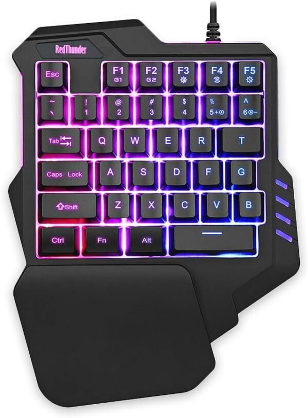 RedThunder Teclado para jogos com uma mão RGB retroiluminado 35 teclas, mini teclado portátil para jogos, controle ergonômico para PC Gamer