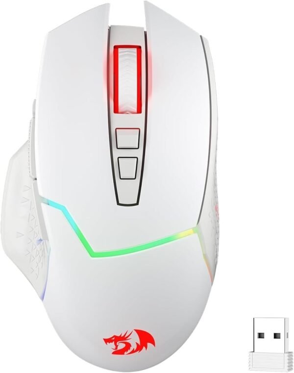 Redragon Mouse para jogos M690 PRO sem fio, 8000 DPI com fio/sem fio com chave de disparo rápido, 8 botões macro, design ergonômico para PC/Mac/laptop, branco