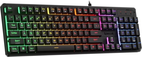 Redragon Teclado para jogos de LED Rainbow K521, teclado mecânico com 104 teclas com fio e teclas multimídia, retroiluminado com um toque, anti-fantasma, compatível com PC, Mac, PS4/5, Xbox