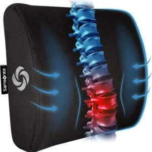 SAMSONITE Almofada de suporte lombar para cadeira de escritório e assento de carro, espuma viscoelástica perfeitamente equilibrada, almofada versátil para uso na parte inferior das costas