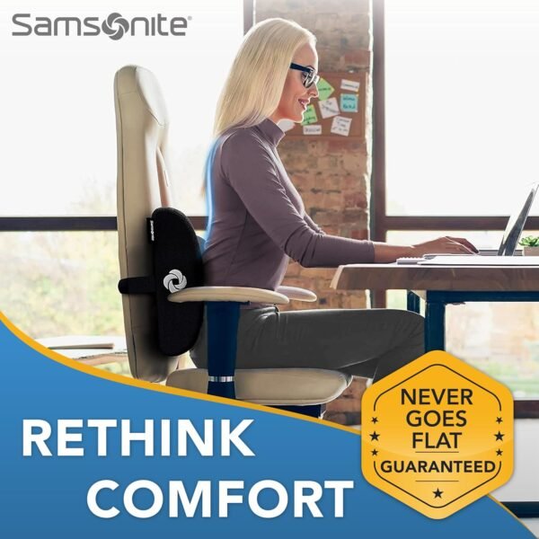 SAMSONITE Almofada de suporte lombar para cadeira de escritório e assento de carro, espuma viscoelástica perfeitamente equilibrada, almofada versátil para uso na parte inferior das costas - Imagem 2