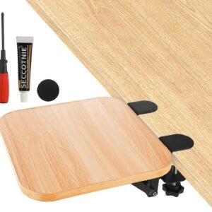 STARVAST Bandeja ergonômica extensora de mesa, suporte para descanso de pulso de braço de 24 x 23 cm, suporte de cotovelo para computador com descanso de pulso dobrável, cabe em mesa de até 5 cm de