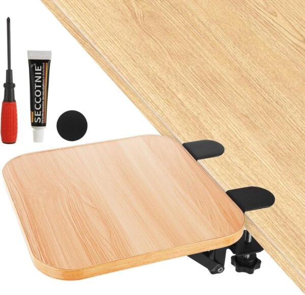 STARVAST Bandeja ergonômica extensora de mesa, suporte para descanso de pulso de braço de 24 x 23 cm, suporte de cotovelo para computador com descanso de pulso dobrável, cabe em mesa de até 5 cm de