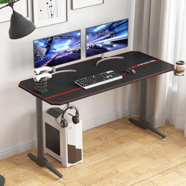 SogesPower Mesa de pé ajustável em altura elétrica, mesa de computador, mesa de escritório em casa, mesa preta (preta, 160 cm)