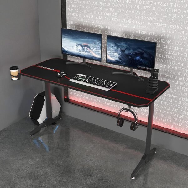SogesPower Mesa de pé ajustável em altura elétrica, mesa de computador, mesa de escritório em casa, mesa preta (preta, 160 cm) - Imagem 2