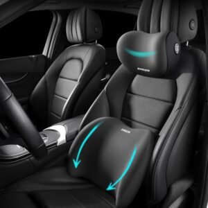 Sothuba Kit de almofada de suporte lombar para carro e travesseiro de pescoço de carro, encosto de cabeça ergonômico para assento de carro e almofada lombar com alça ajustável para alívio da dor no
