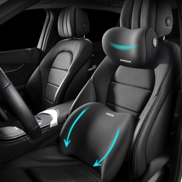 Sothuba Kit de almofada de suporte lombar para carro e travesseiro de pescoço de carro, encosto de cabeça ergonômico para assento de carro e almofada lombar com alça ajustável para alívio da dor no