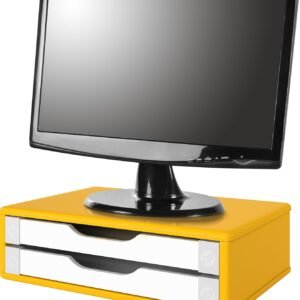 Souza & Cia, Suporte de Monitor 2 Gavetas, Mdf Amarelo c/Gaveta Branca (Ref: 3351)