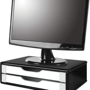 Souza & Cia, Suporte de Monitor 2 Gavetas, Mdf Black Piano C/Gaveta Branca - (Ref: 3348)