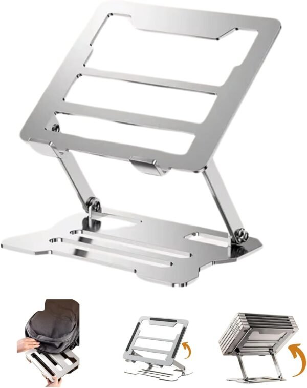 Suporte Ajustável de Alumínio para Notebook – Dobrável, Ergonômico – Compatível com MacBook, iPad, HP, Dell, Lenovo Até 17 Polegadas