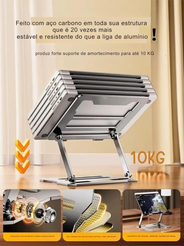 Suporte Ajustável de Alumínio para Notebook – Dobrável, Ergonômico – Compatível com MacBook, iPad, HP, Dell, Lenovo Até 17 Polegadas - Imagem 2