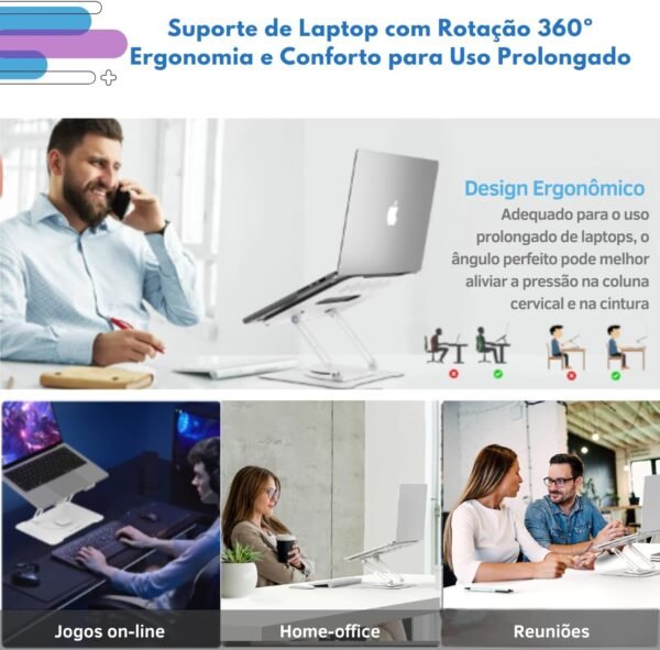 Suporte Ajustável e Articulado Bmax BMG-064 para Laptop, Tablet e iMac com Rotação de 360 Graus e Design Ergonômico, Compatível com Macbook Pro, MacBook Air, Dell e Outros, Metal, Unissex - Imagem 2