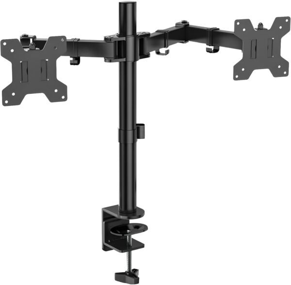 Suporte Articulado para Monitor Full-Motion, Braço Flexível com Pistão a Gás, Compatível com Monitores de 17'' a 35'', Preto, Ajuste Ergonômico, Braçadeira de Mesa Configurações de Tela Única ou Dupla