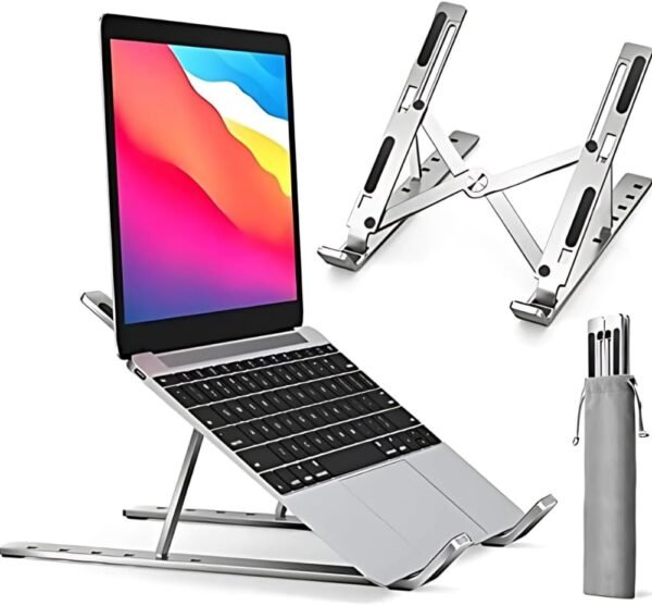 Suporte De Alumínio De Luxo Para Notebook Ajustável Com 6 Ângulos Ajustáveis - Dobrável E Ergonômico Para Desktop Portátil Compatível Com Macbook, Ipad, Hp, Dell (ETC) 10-17" - Linha Premium