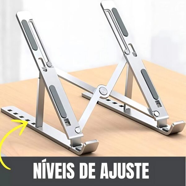Suporte De Alumínio De Luxo Para Notebook Ajustável Com 6 Ângulos Ajustáveis - Dobrável E Ergonômico Para Desktop Portátil Compatível Com Macbook, Ipad, Hp, Dell (ETC) 10-17" - Linha Premium - Imagem 2