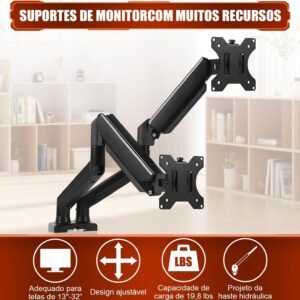 Suporte Monitor Duplo Ergonômico Articulado de Mesa, Suporte para Monitor Multiarticulado de Mesa, Suporte Articulado de