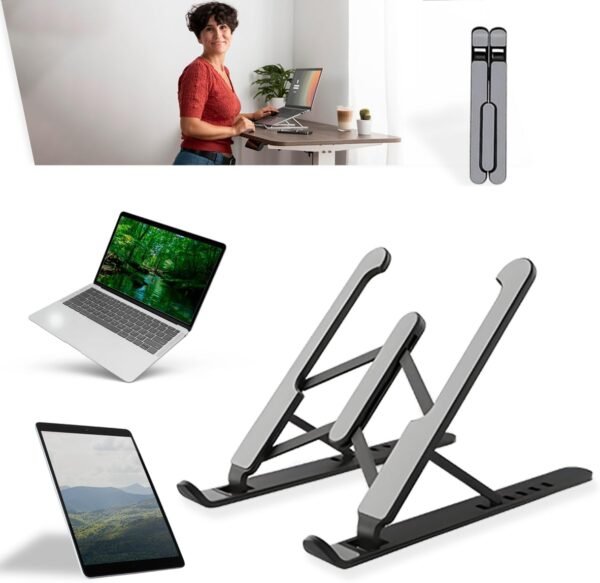 Suporte Notebook Ajustável Base Tablet Netbook Ergonômico Dobrável Regulável Leve Apoio Universal (Cinza/Preto) - Imagem 2