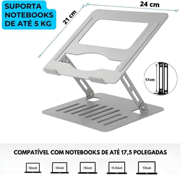 Suporte Notebook Alumínio, Suporte Ajustável para Laptop Suporte para Notebook e Tablet Suporte Ergonômico para Notebook - Imagem 2