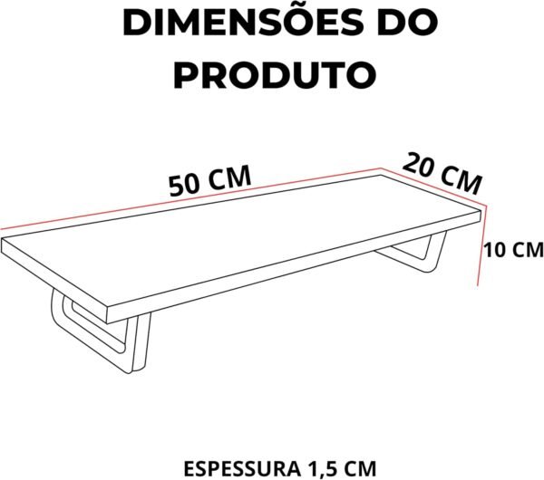 Suporte Para Monitor Elevado Mesa Ajuste Home Office Setup Gamer Organizador MDF 50cm (Suporte Preto) - Imagem 2