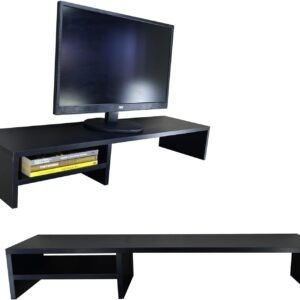 Suporte Para Monitor Elevado Mesa Home Office Setup Gamer Organizador MDF 90cm (Preto)