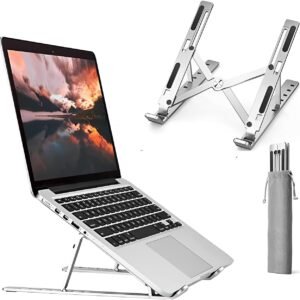 Suporte Para Notebook De Alumínio Ajustável Dobrável Portátil Metal Resistente E Ajustável, Compatível Com MacBook Air Pro, HP, Lenovo, Dell, Samsung - MULTINIXIA