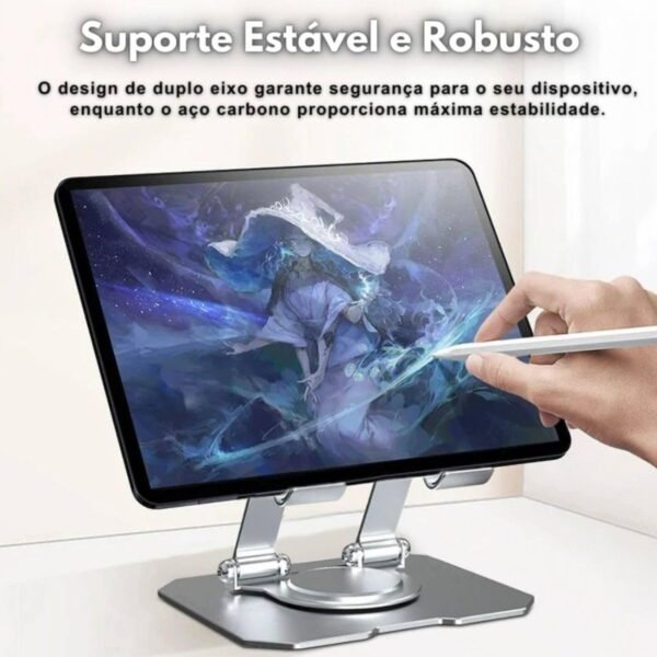 Suporte Para Tablet Smartphone Notbook, Mesa Metal Resistente Articulado, Suporte de Ipad, Pedestal Portátil Ajustável Dobrável Giratório 360° de alumínio Premium - Imagem 2