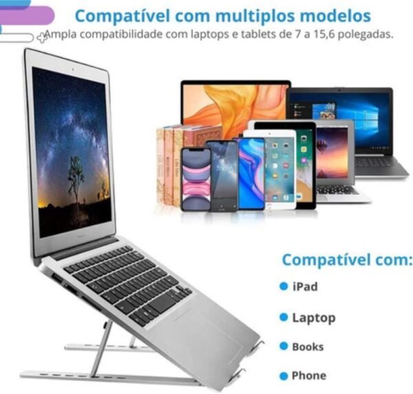 Suporte Premium Para Notebook e Macbook de Alumínio Dobrável E Ergônomico Ajustável Em Vários Ângulos - Imagem 2