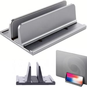Suporte Vertical Premium para Notebook e Tablet. Ajuste Flexível de 1,5cm até 4,9cm. Corpo Metálico Resistente, Design Compacto e Estável para seu Setup.