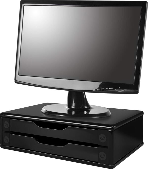 Suporte de Monitor 2 Gavetas, Mdf Preto (Black Piano) - Souza & Cia - Imagem 2