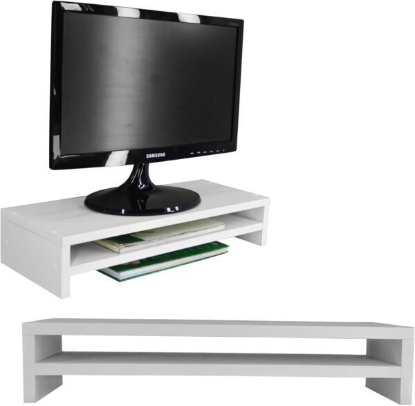 Suporte de Monitor Mdf Ergonômico Com Nicho Elevado Mesa Home Office Setup Gamer Organizador (Branco)