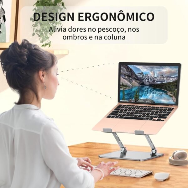 Suporte para Notebook Adjustable Laptop Stand - Alumínio Elevador com Ventilação para Resfriamento, Base Antiderrapante - para MacBook, Dell, Lenovo e Todos Notebooks 10-17" - Imagem 2