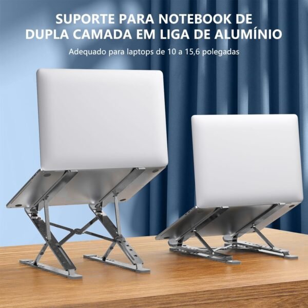 Suporte para Notebook Aluminio, Suporte para Laptop de 10" a 17,3", Apoio para Notebook com 16 Ângulos e Altura Ajustável, Dobrável e Portátil, Acessórios para Macbook, Netbooks e Tablet (Prata) - Imagem 2