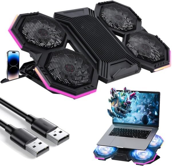 Suporte para Notebook, Suporte Notebook, Cooler Notebook, Base para Notebook, Cooler Notebook, Cooler para Notebook com 6 Fans, Operação Silenciosa (26-30 dB), Base Refrigerada para Notebook 9-17“