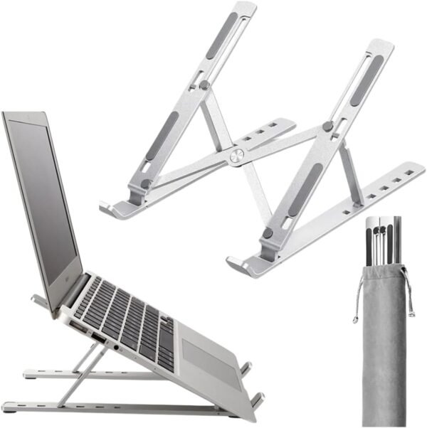 Suporte para Notebook Tablet Linha Premium em Alumínio Dobrável e Ergonômico Para Mesa Portátil Ajustável 6 Ângulos com Apoio Universal Compativel Ipad, Hp, Dell,Lenovo-Com estojo para armazenagem