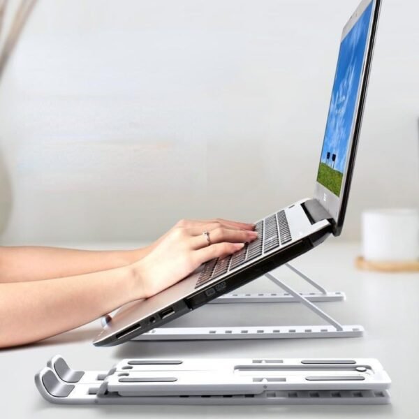 Suporte para Notebook de Aluminio Ajustável Dobrável Portatil Metal Resistente Reforçado altura regulavel compativel ate 15.6 polegadas Regulavel Ergonomico AlphaDomus - Imagem 2