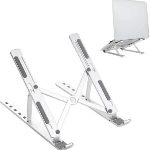 Suporte para Notebook e Tablet Linha Premium em Alumínio Dobrável e Ergonômico Para Desktop Portátil Ajustável em 6 Ângulos com Altura Regulável Leve Apoio Universal - Com estojo para armazenagem