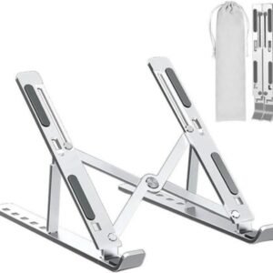 Suporte para Notebook e Tablet em Alumínio Dobrável e Ergonômico Para Desktop Portátil Ajustável em 6 Ângulos com Altura Regulável Premium