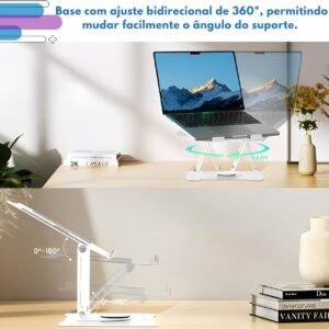 Suporte para Tablet e iPad Giratório 360° - Base de Metal em Alumínio Resistente Articulado Compatível com Suporte para Notebook de 10" a 17" - Base para Laptop, Apoio para Tela Rotativo