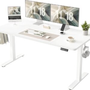 TIQLAB Mesa de pé 160 x 61 cm, altura elétrica ajustável com placa de emenda, mesa de apoio, para escritório em casa, branca
