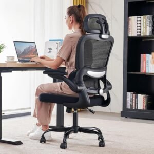 TRALT Cadeira de escritório ergonômica, cadeira de escritório de malha de 150 kg, cadeira de escritório com rodas, confortável para jogos, cadeira de escritório com encosto alto para longas horas