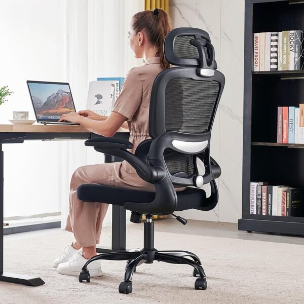 TRALT Cadeira de escritório ergonômica, cadeira de escritório de malha de 150 kg, cadeira de escritório com rodas, confortável para jogos, cadeira de escritório com encosto alto para longas horas